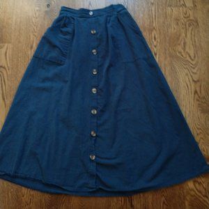 Navy Button Front Skirt